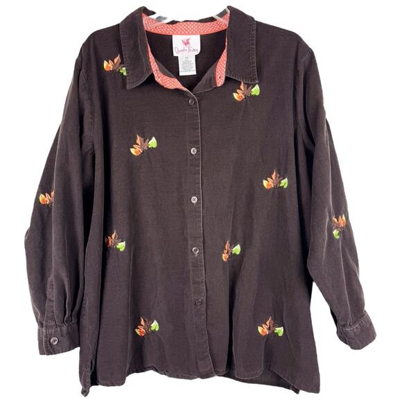 Vintage Quacker Factory Corduroy Embroidered Fall Themed Novelty Button Down 2X - Picture 1 of 14